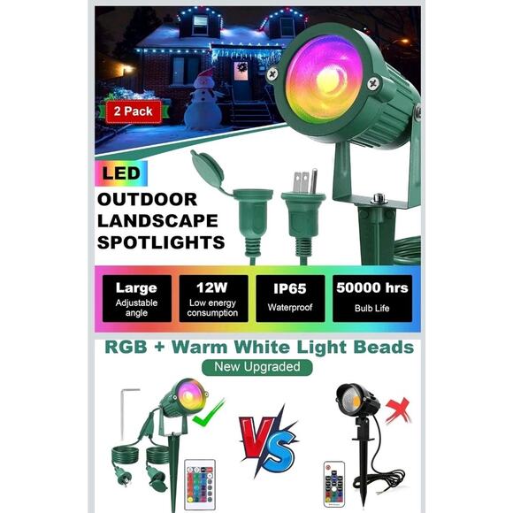 Enhon 2 Pack Christmas RGBW Spotlight Outdoor, 12W 270lm IP65 Waterproof... - Picture 5 of 9